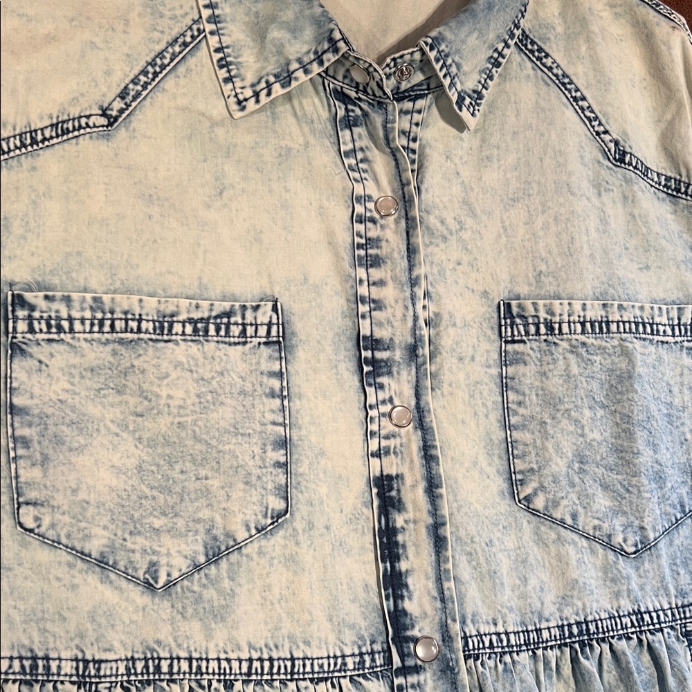 BIBI* Chambray Pearl Snap Western Peplum Shirt - Picture 7 of 16